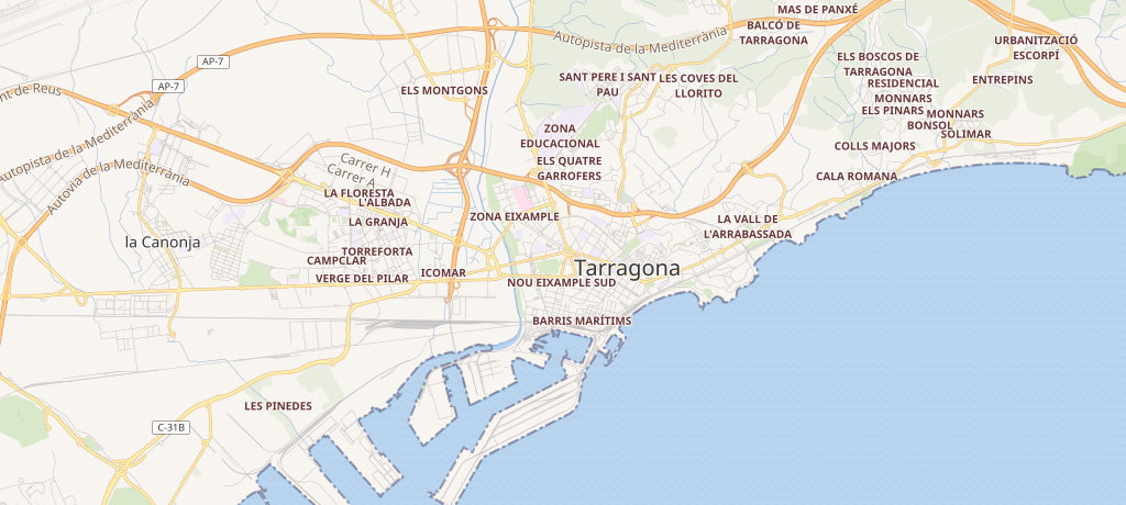 Mapa de la zona de servicio de Olium Recicla en Tarragona